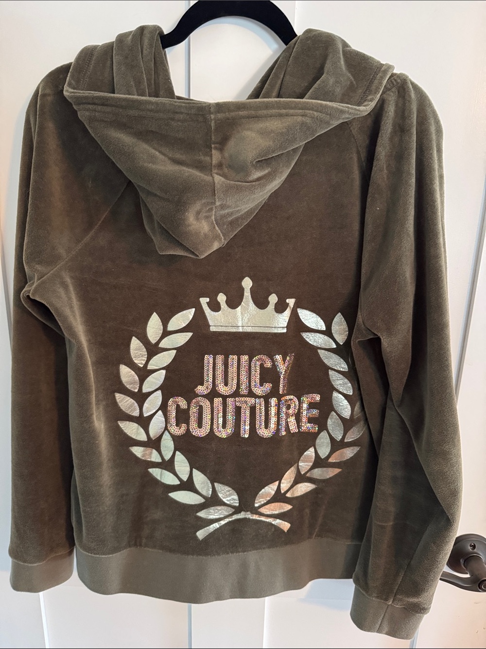 Juicy Couture Olive Green Velour Zip Hoodie size xl